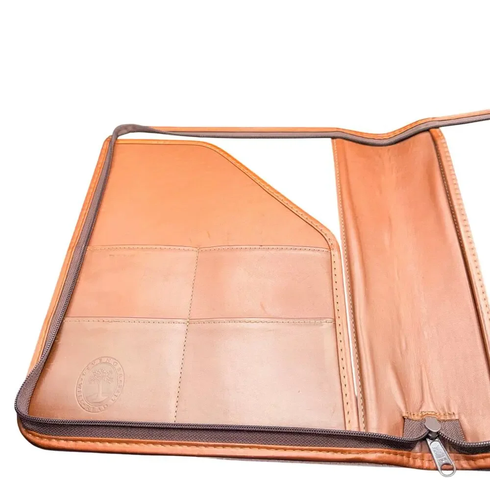 LeVenger Well Read Life Brown Leather Zip Portfolio Padfolio Organizer